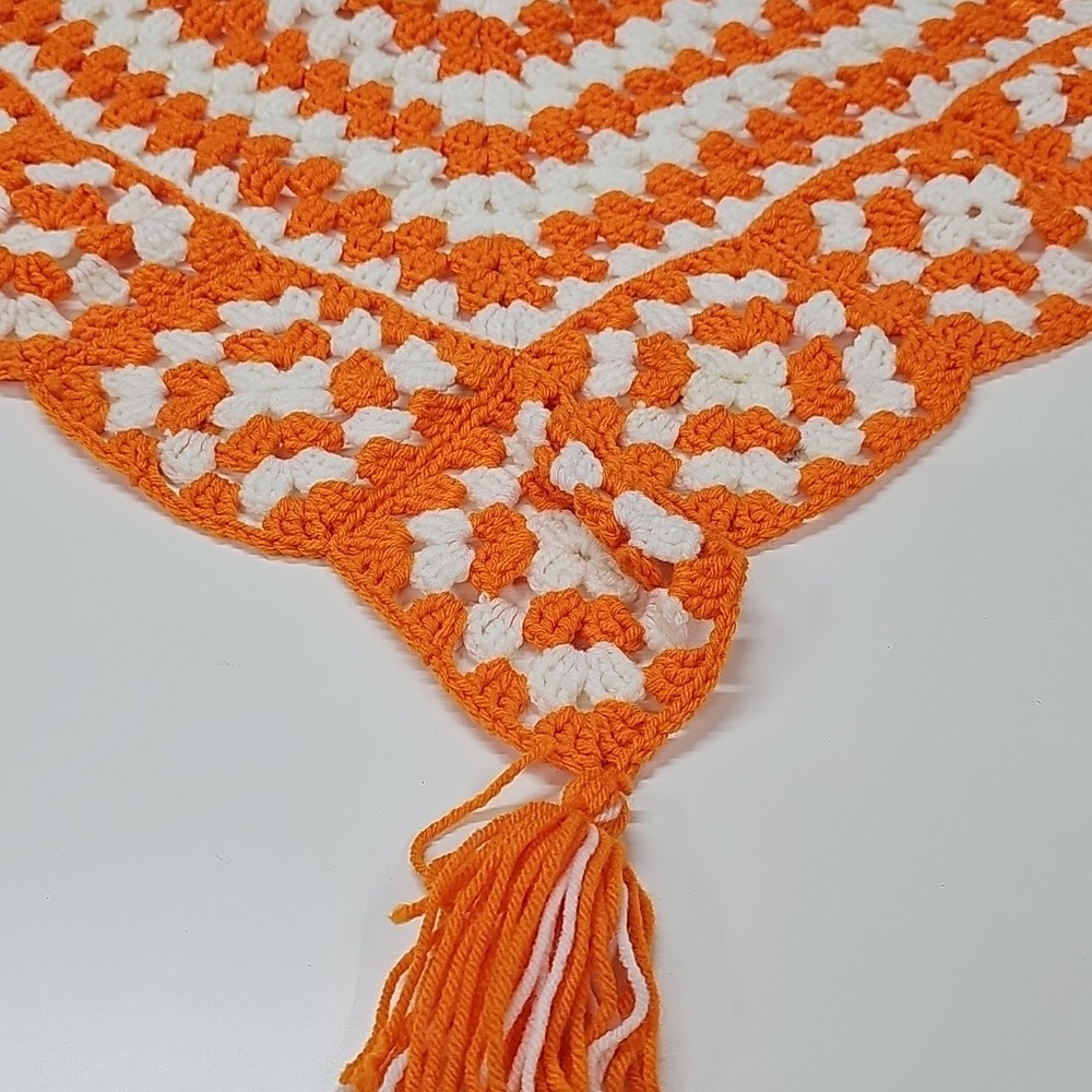 Handmade Orange and White Crochet Granny Square Doily